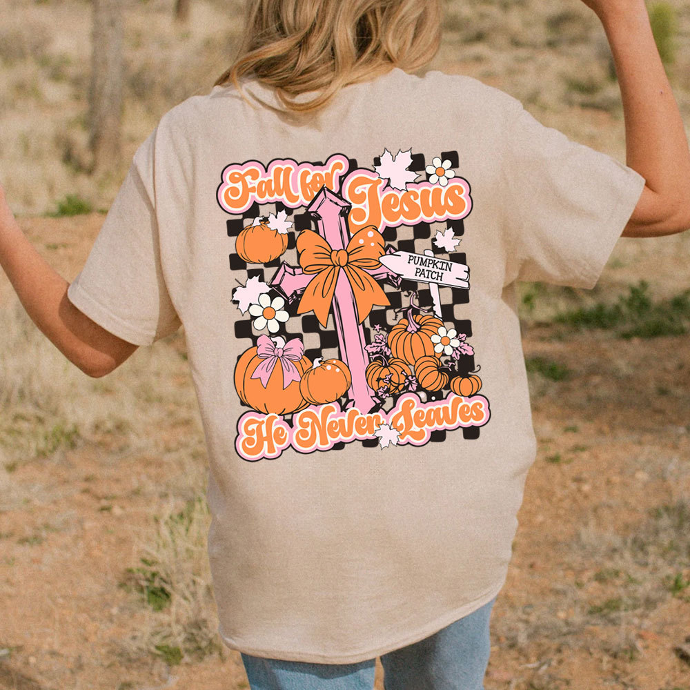 Fall For Jesus He Never Leaves Christian Washed T-Shirt