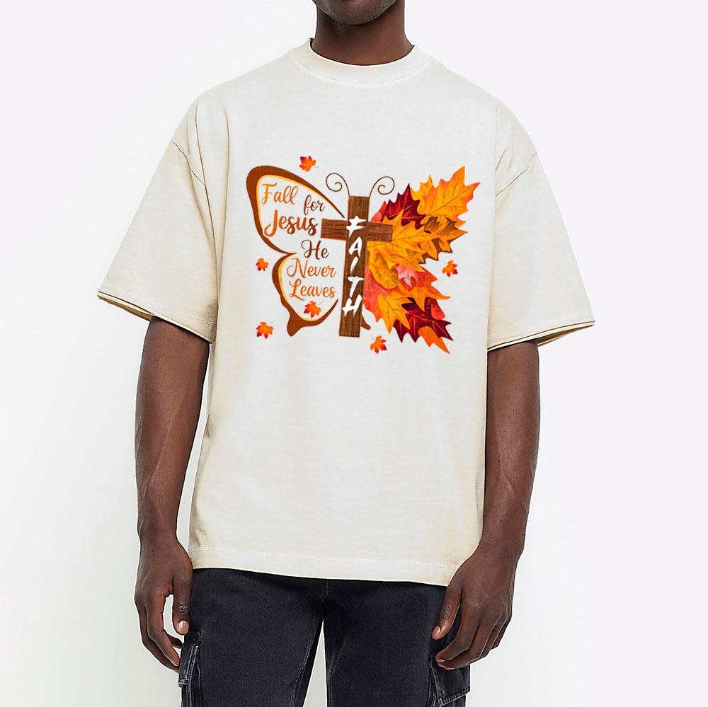 Fall For Jesus He Never Leaves Christian Washesd T-Shirt