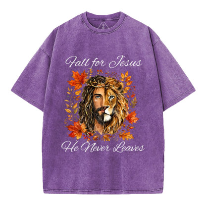 Fall For Jesus He Never Leaves Christian Washed T-Shirt