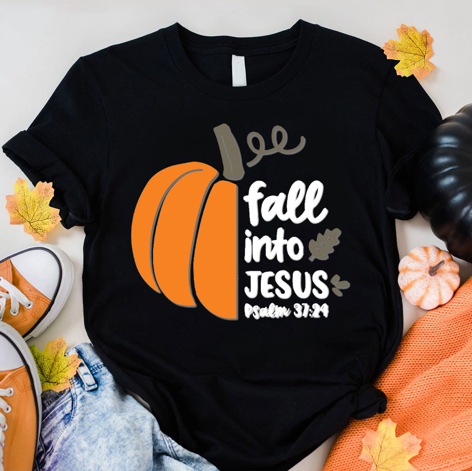 Fall Into Jesus Psalm 37：24 Christian T-Shirt