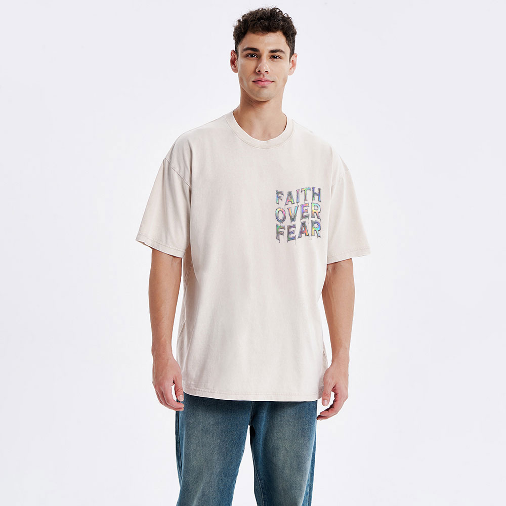 Fantaistic Faith Over Fear Christian Washed T-Shirt