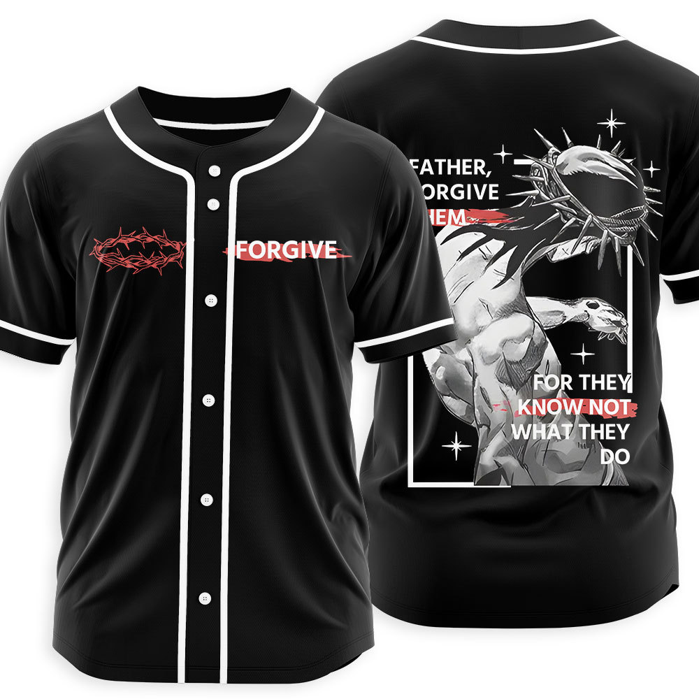 Father, Forgiven Them Christian Black Baseball Jersey