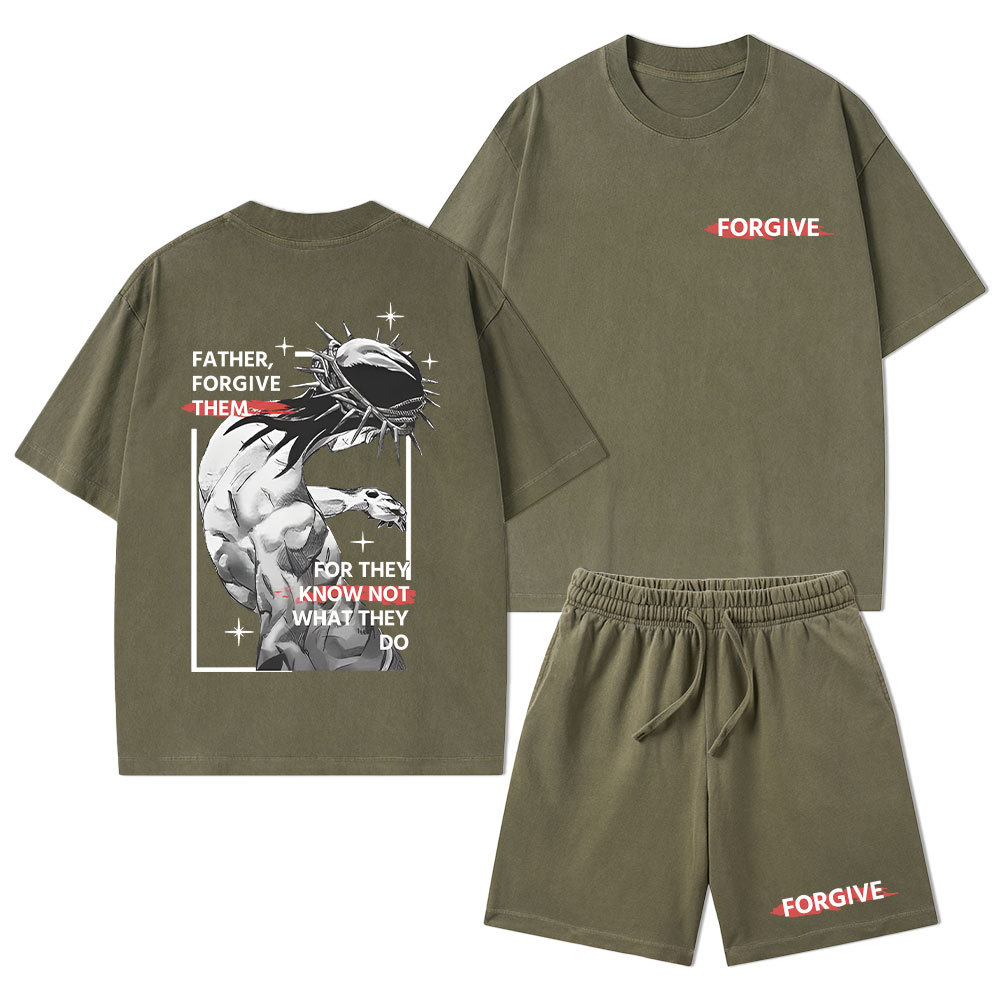 Father, Forgiven Them Christian Washed T-Shirt & Shorts