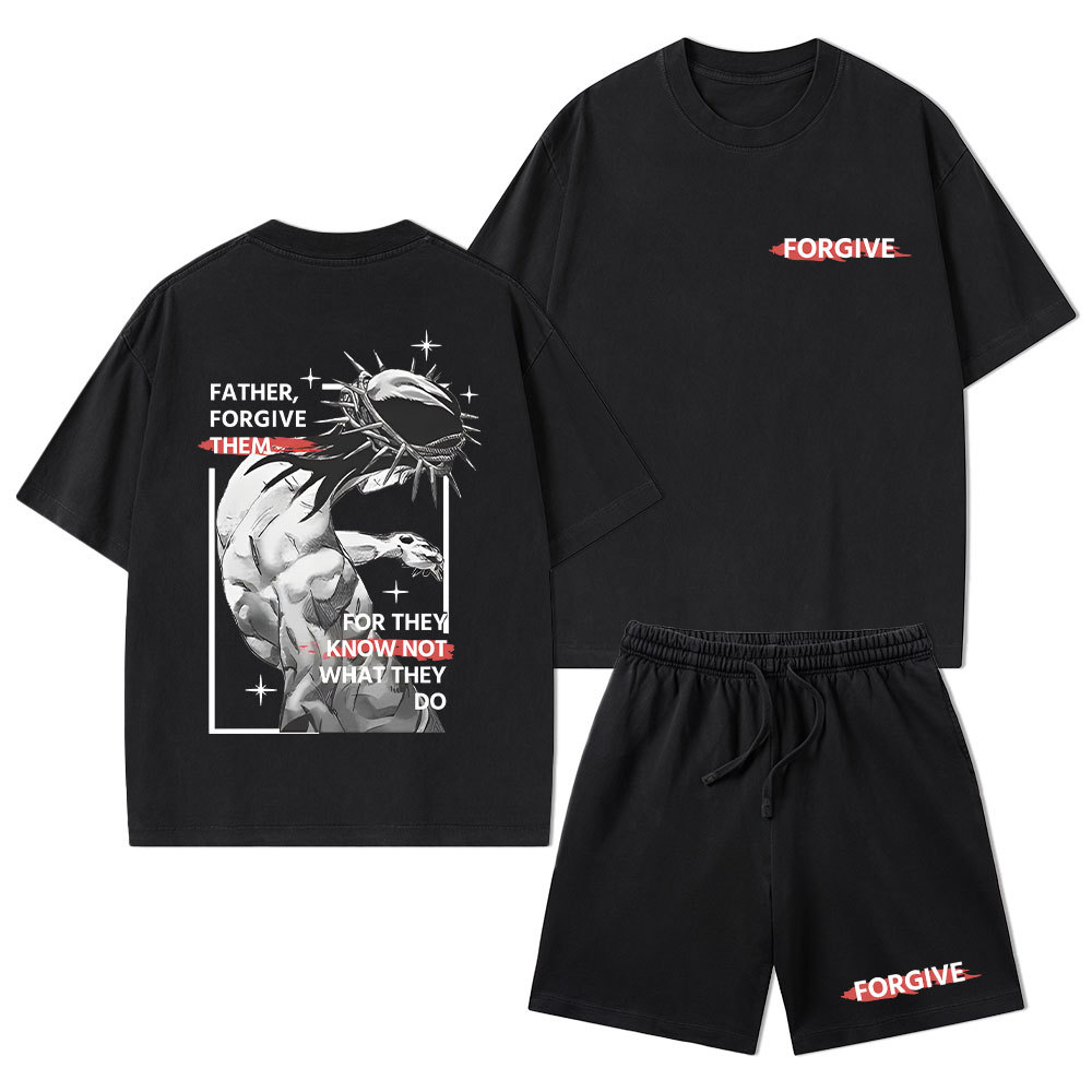 Father, Forgiven Them Christian Washed T-Shirt & Shorts