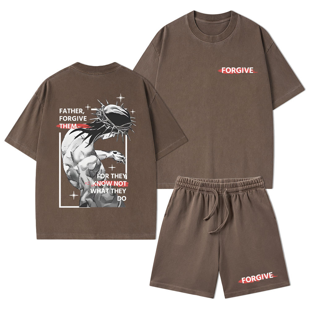 Father, Forgiven Them Christian Washed T-Shirt & Shorts