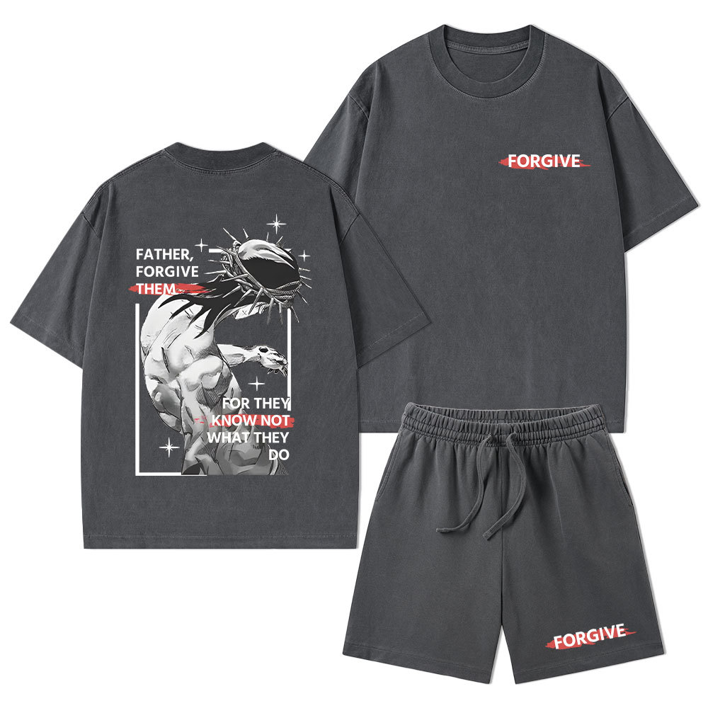 Father, Forgiven Them Christian Washed T-Shirt & Shorts