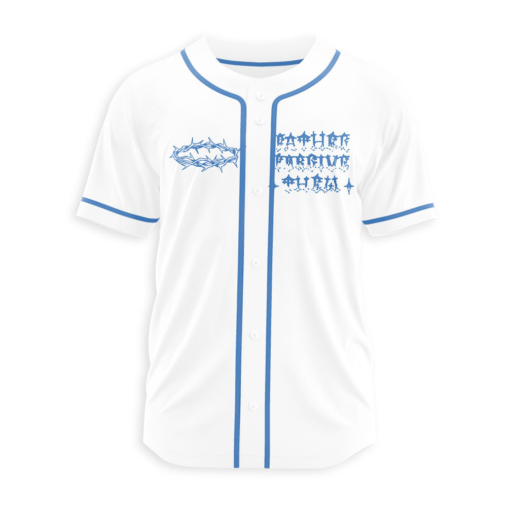 Father, Forgiven Them Christian White Baseball Jersey