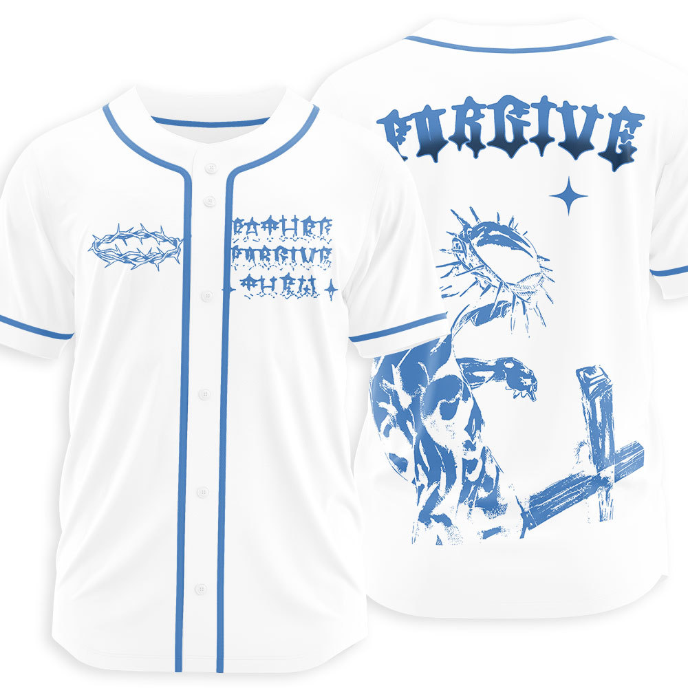 Father, Forgiven Them Christian White Baseball Jersey