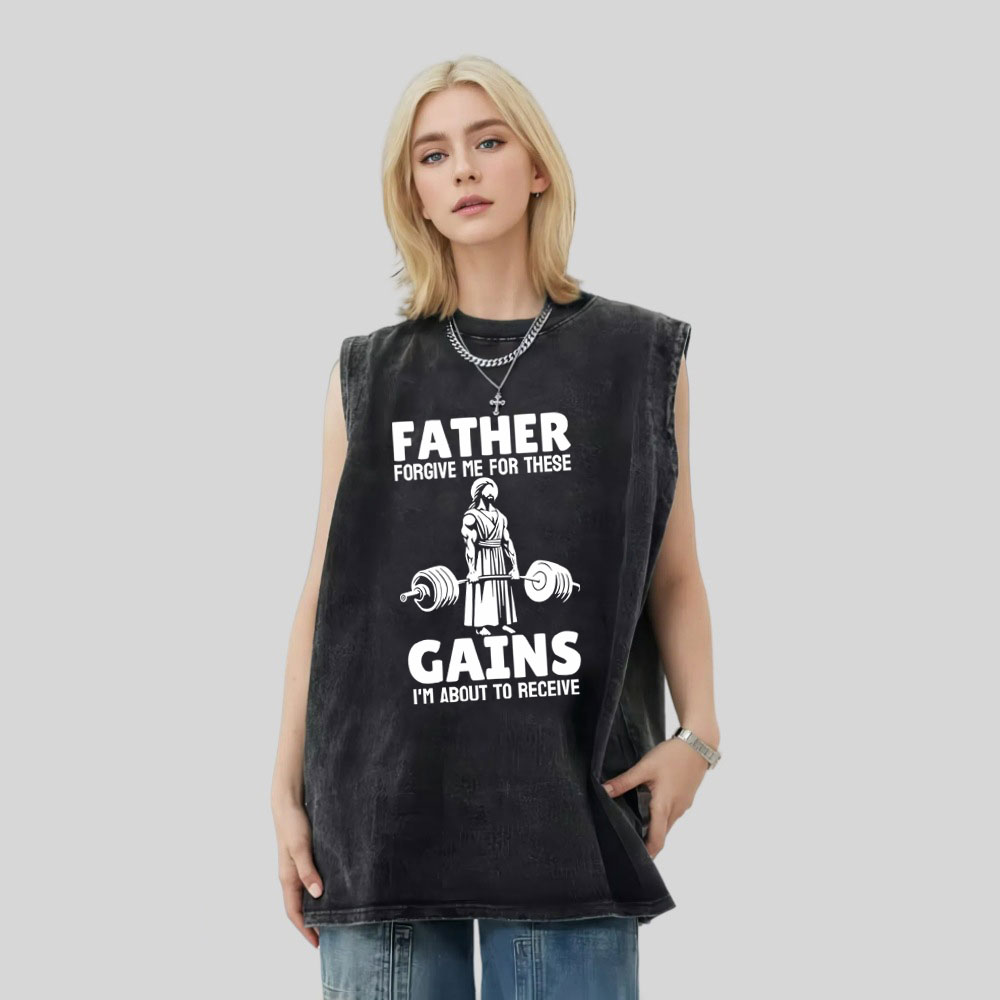 Father Forgiven Me For These Gains Christian Washed Tank Top