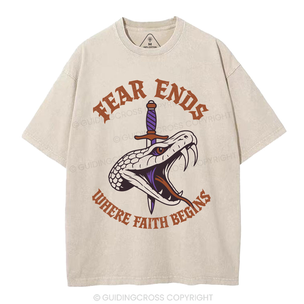 Fear Ends Where Faith Begins Christian Washed T-Shirt