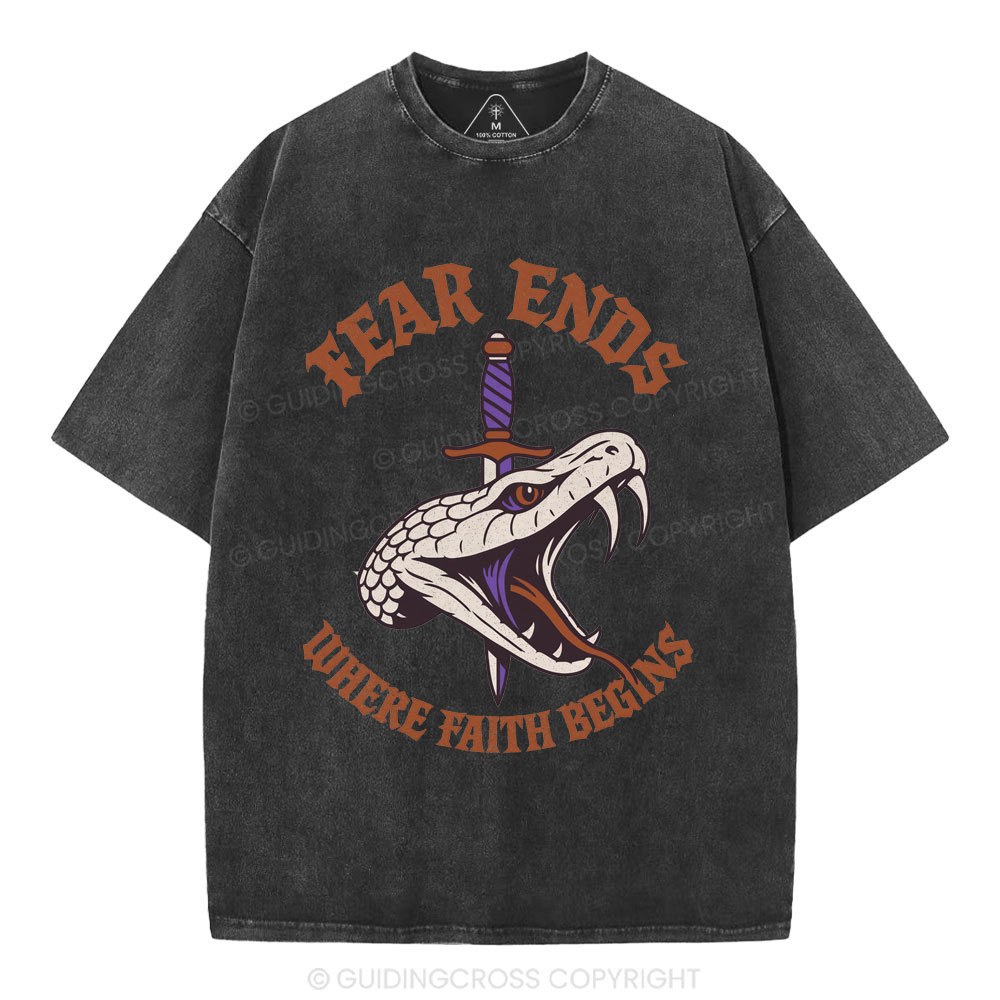 Fear Ends Where Faith Begins Christian Washed T-Shirt
