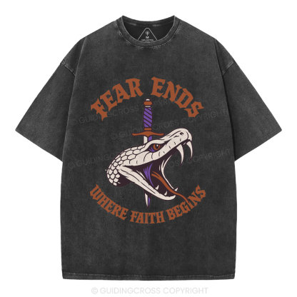 Fear Ends Where Faith Begins Christian Washed T-Shirt
