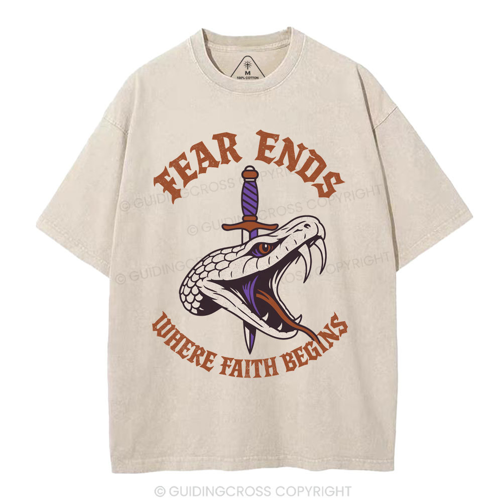 Fear Ends Where Faith Begins Christian Washed T-Shirt