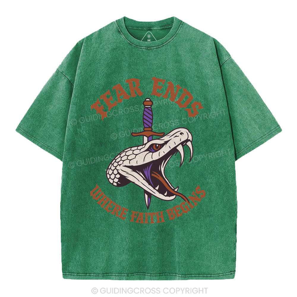 Fear Ends Where Faith Begins Christian Washed T-Shirt