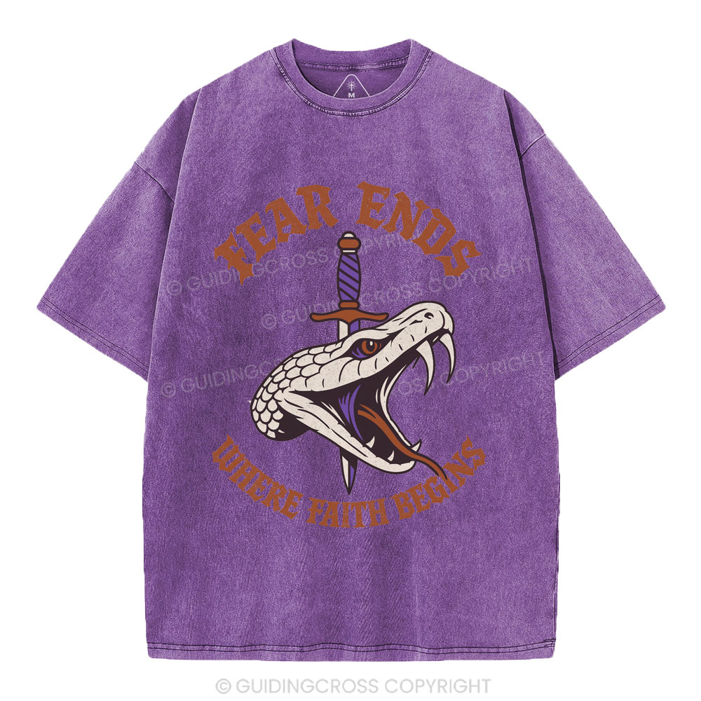 Fear Ends Where Faith Begins Christian Washed T-Shirt