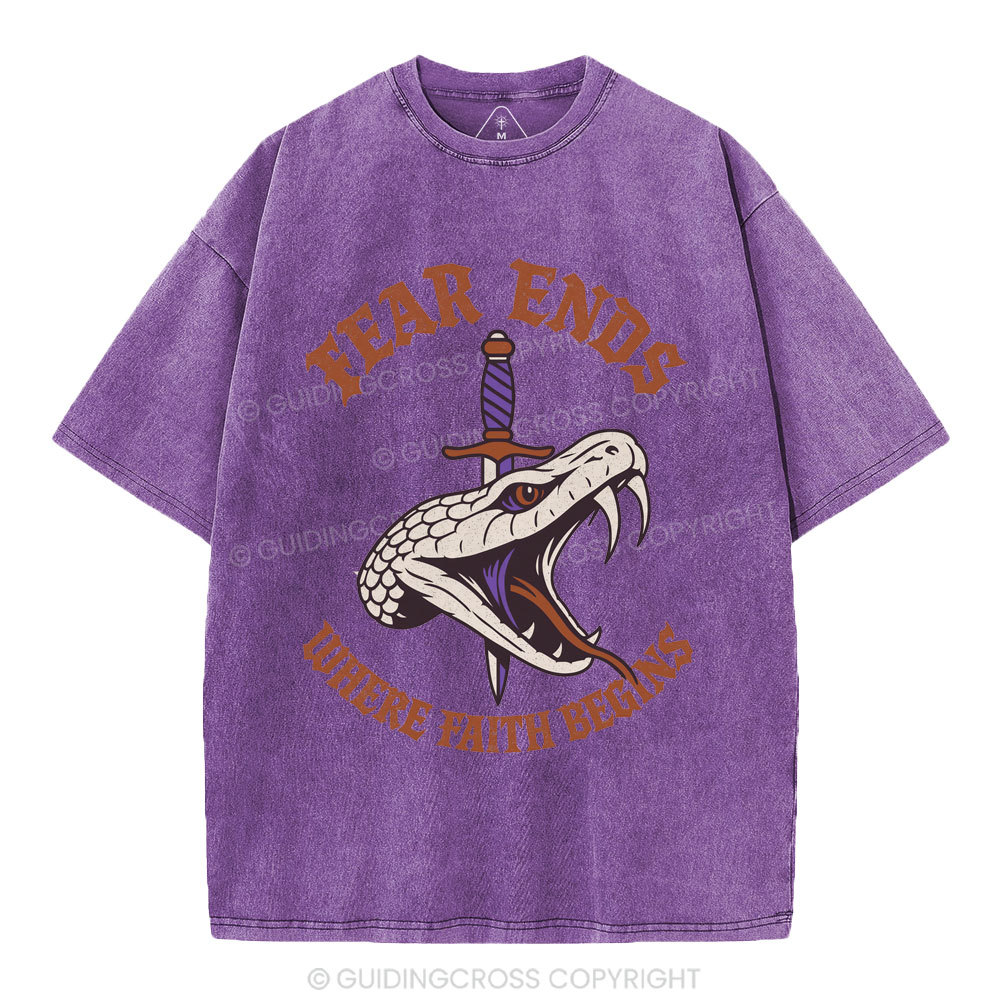 Fear Ends Where Faith Begins Christian Washed T-Shirt