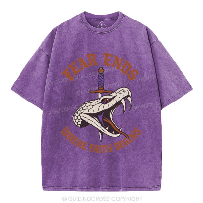 Fear Ends Where Faith Begins Christian Washed T-Shirt