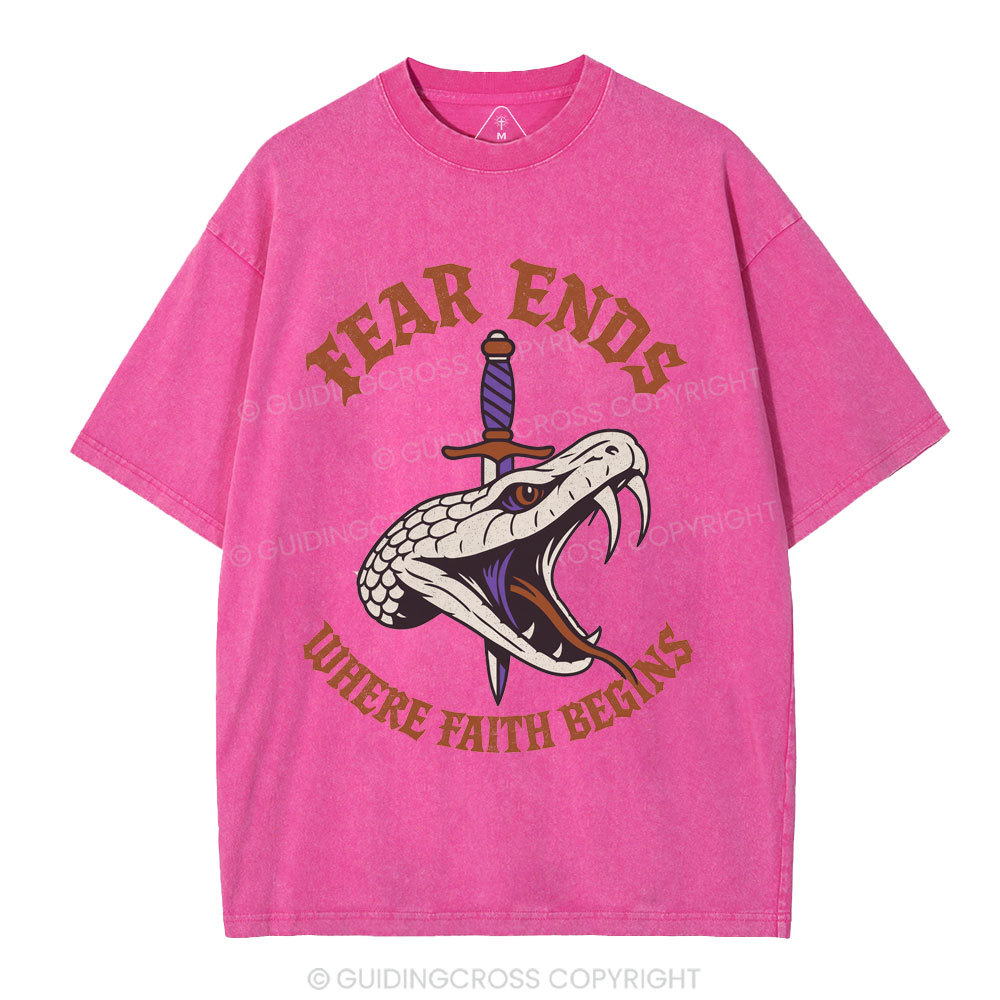 Fear Ends Where Faith Begins Christian Washed T-Shirt