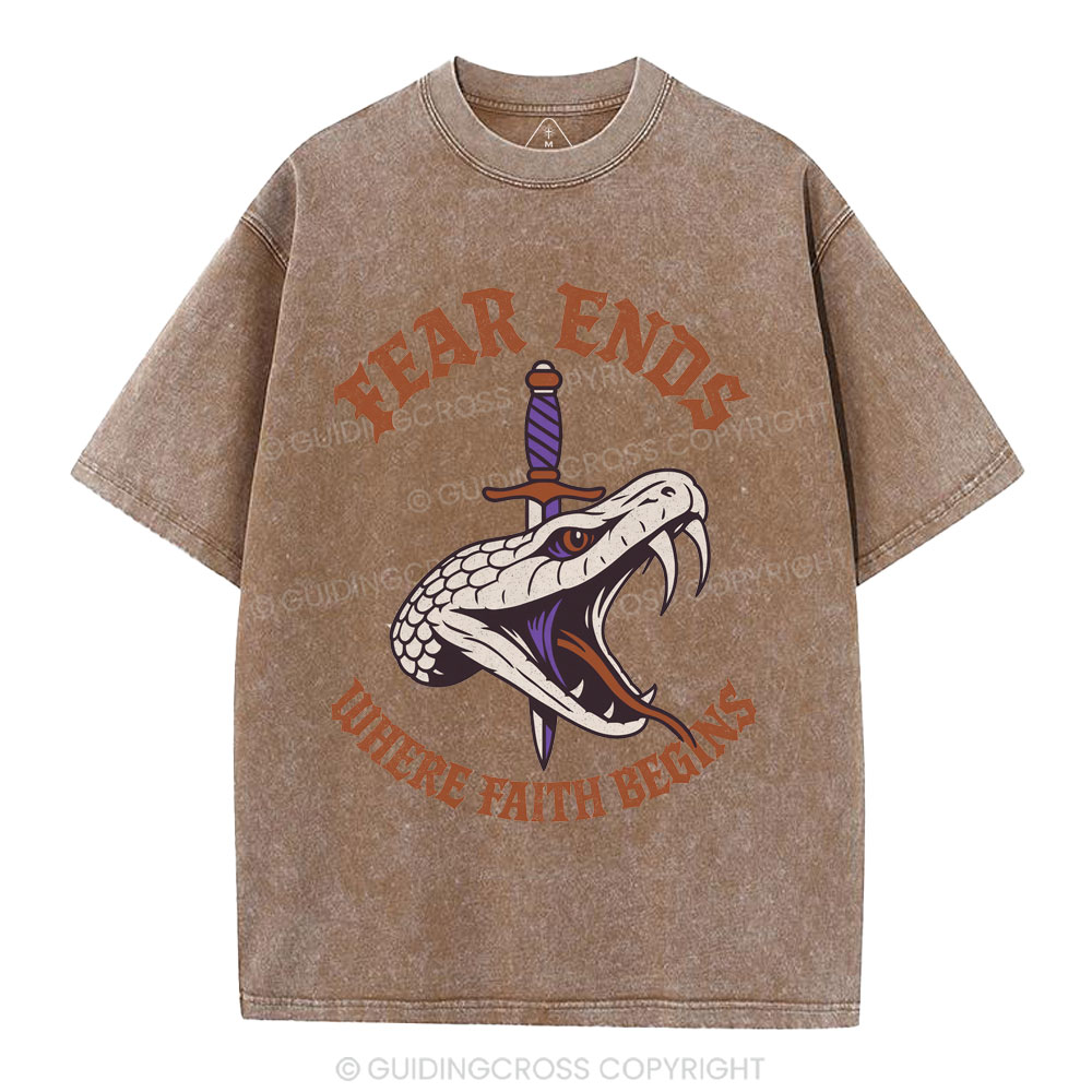 Fear Ends Where Faith Begins Christian Washed T-Shirt