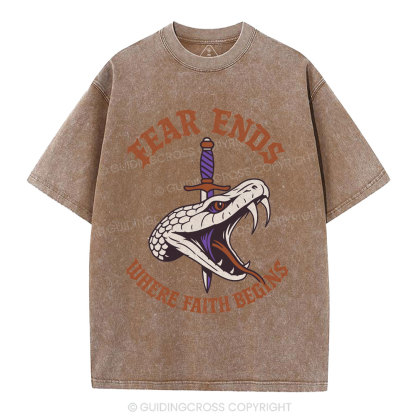 Fear Ends Where Faith Begins Christian Washed T-Shirt