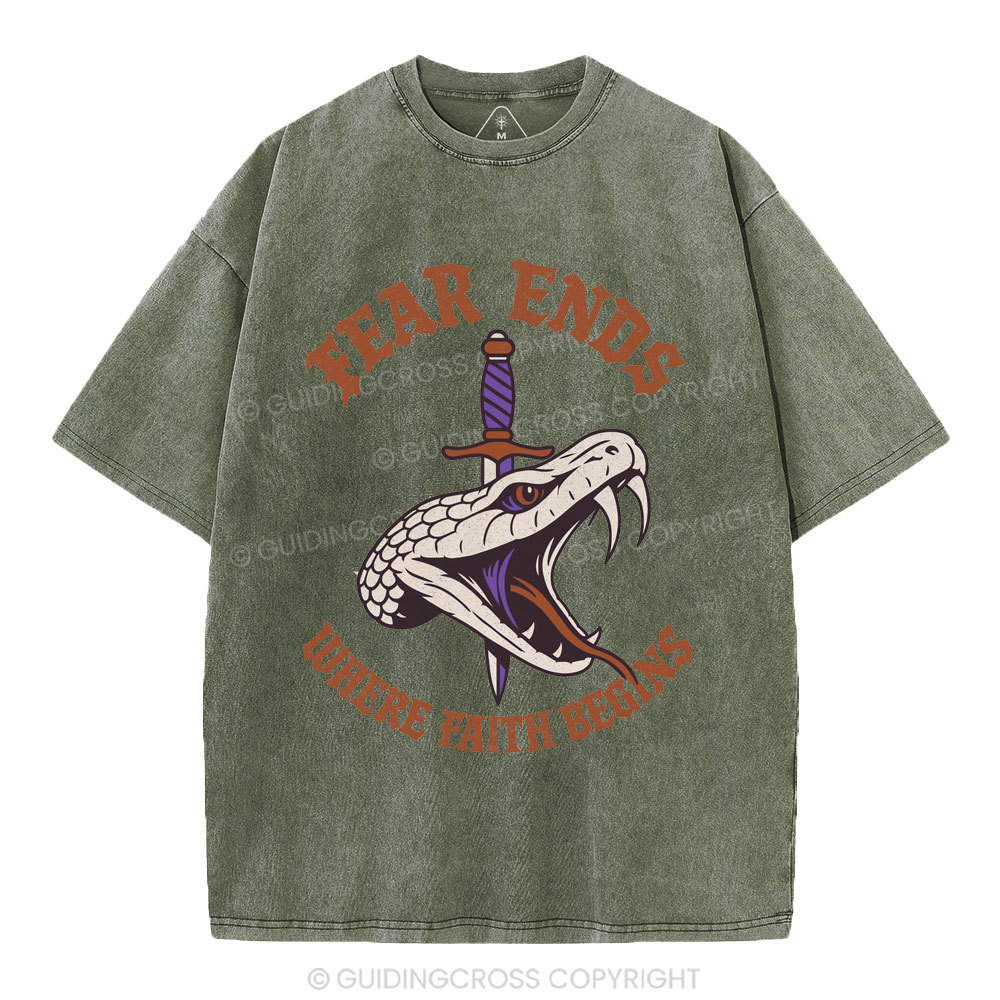 Fear Ends Where Faith Begins Christian Washed T-Shirt