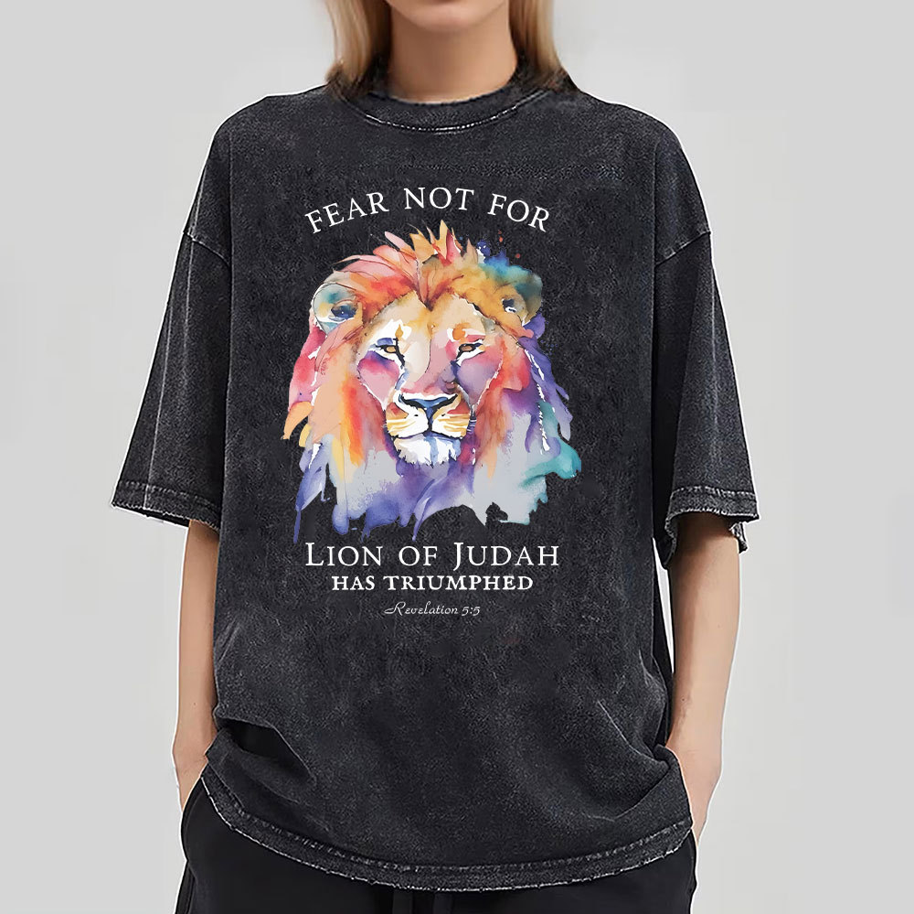 Fear Not For Lion Of Judah Christian Washed T-Shirt