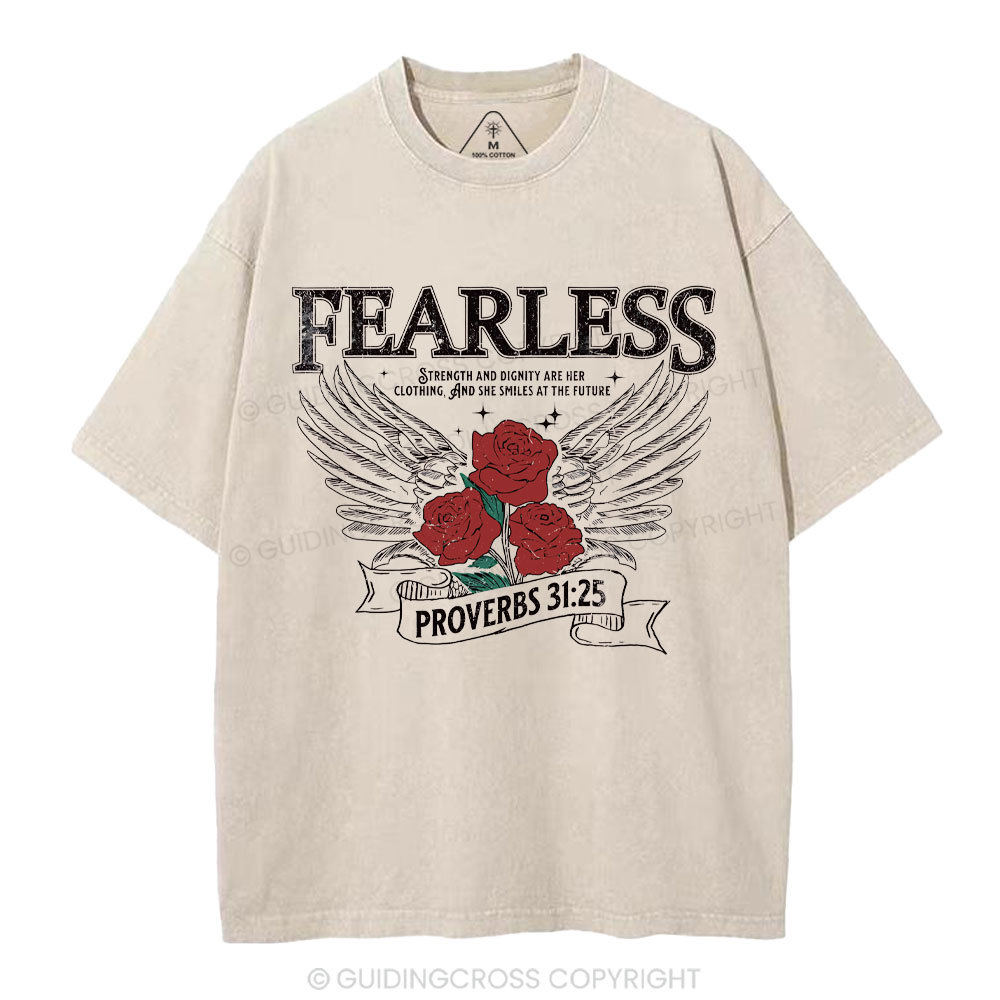 Fearless Srength And Dignity Are Her Clothing Christian Washed T-Shirt