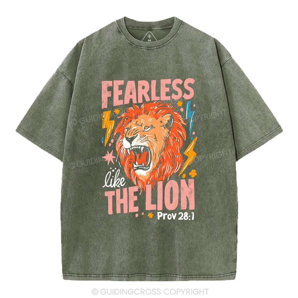 Fearless The Lion Christian Washed T-Shirt