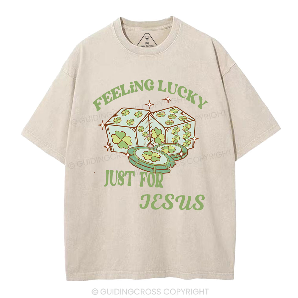 Feel lucky just for Jesus Christian Washed T-Shirt