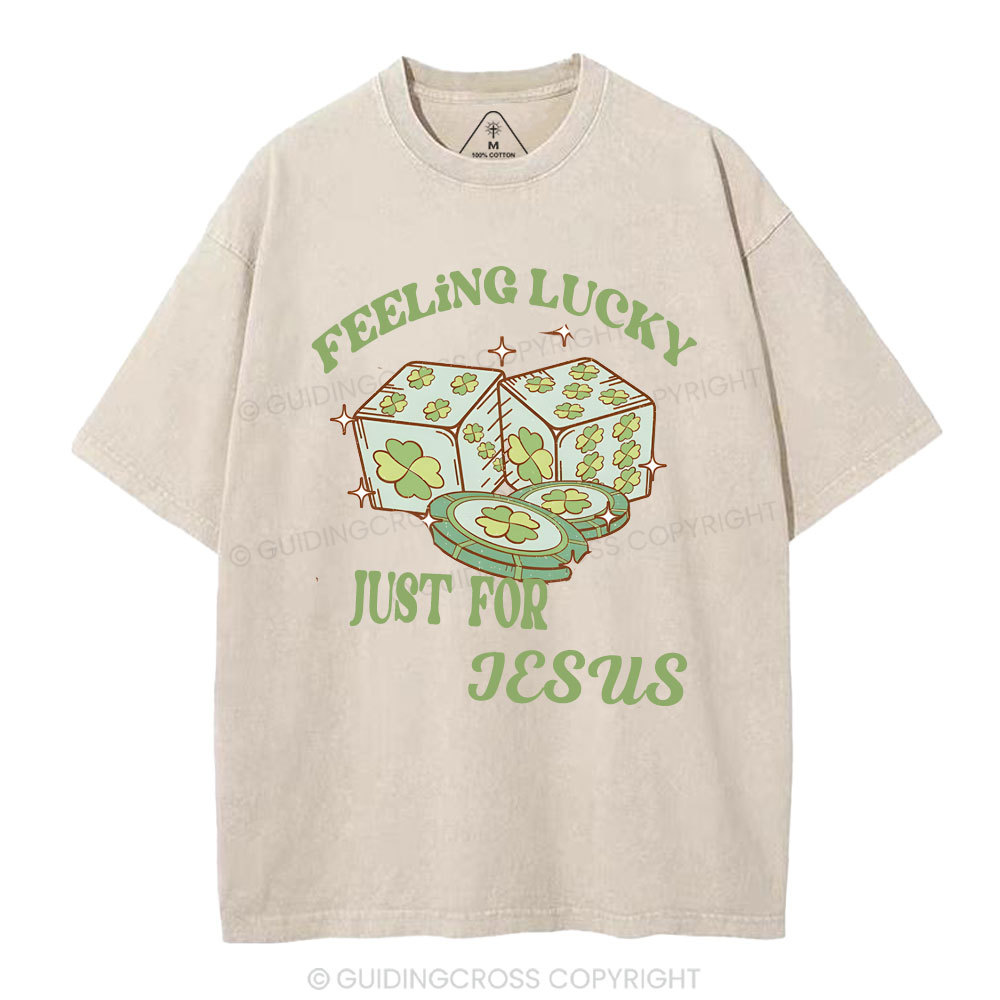 Feel lucky just for Jesus Christian Washed T-Shirt