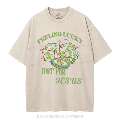 Feel lucky just for Jesus Christian Washed T-Shirt