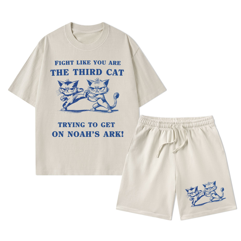 Fight Like You Are The Third Cat Trying To Get On Noah's Ark Christian Washed T-Shirt & Shorts