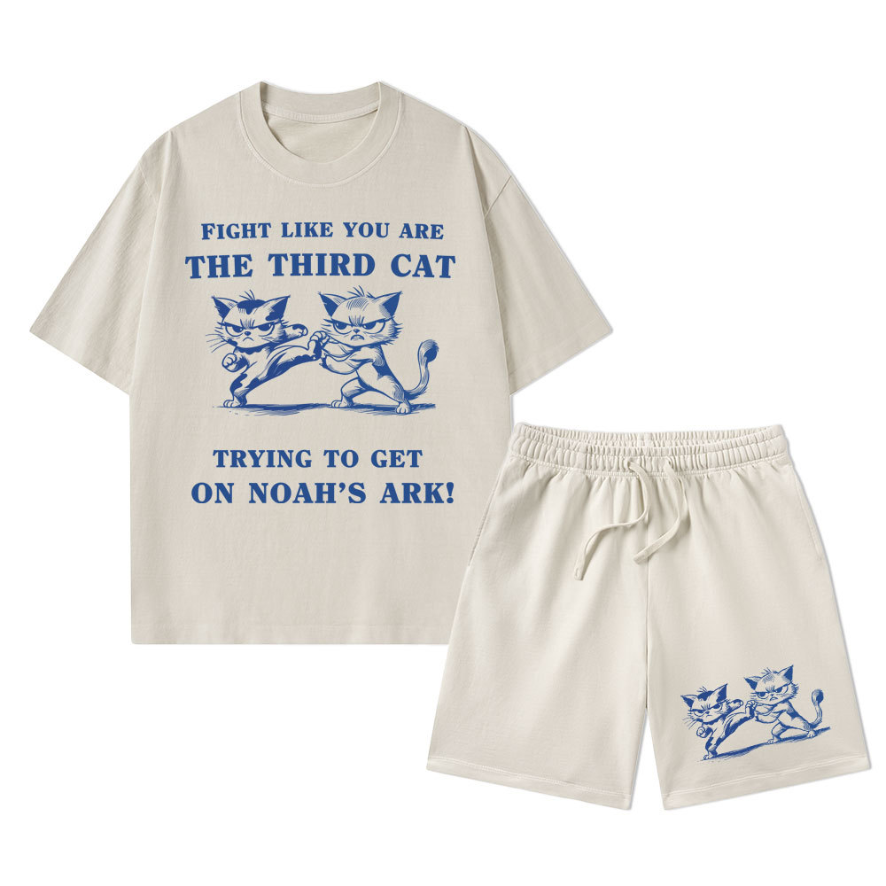 Fight Like You Are The Third Cat Trying To Get On Noah's Ark Christian Washed T-Shirt & Shorts
