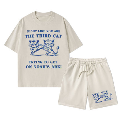 Fight Like You Are The Third Cat Trying To Get On Noah's Ark Christian Washed T-Shirt & Shorts