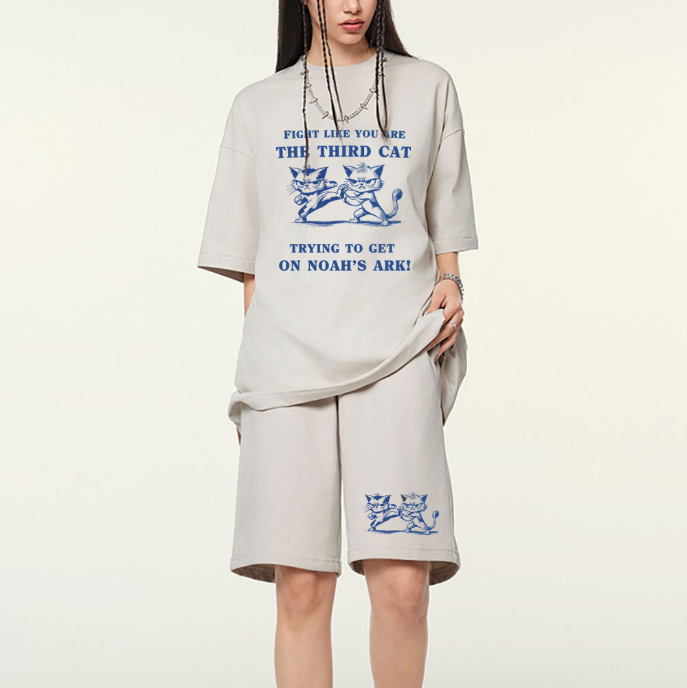 Fight Like You Are The Third Cat Trying To Get On Noah's Ark Christian Washed T-Shirt & Shorts