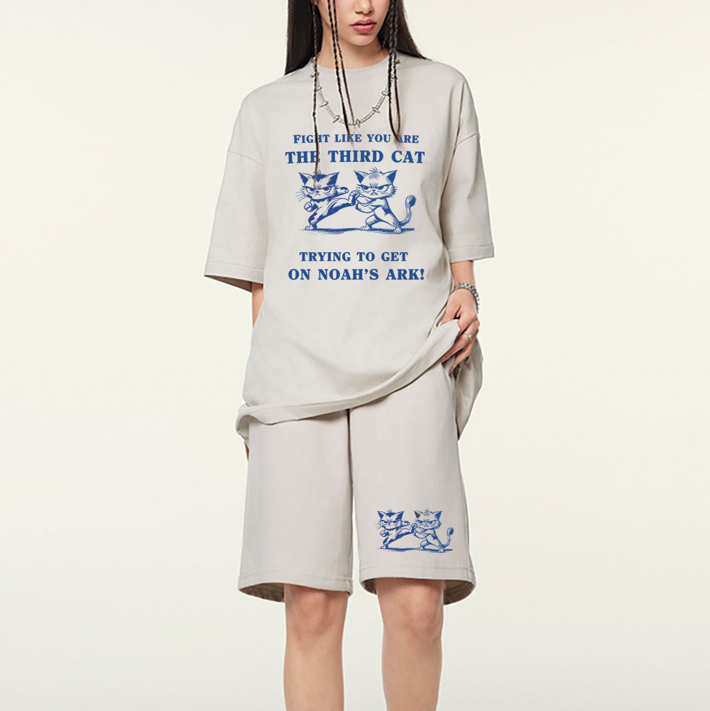 Fight Like You Are The Third Cat Trying To Get On Noah's Ark Christian Washed T-Shirt & Shorts