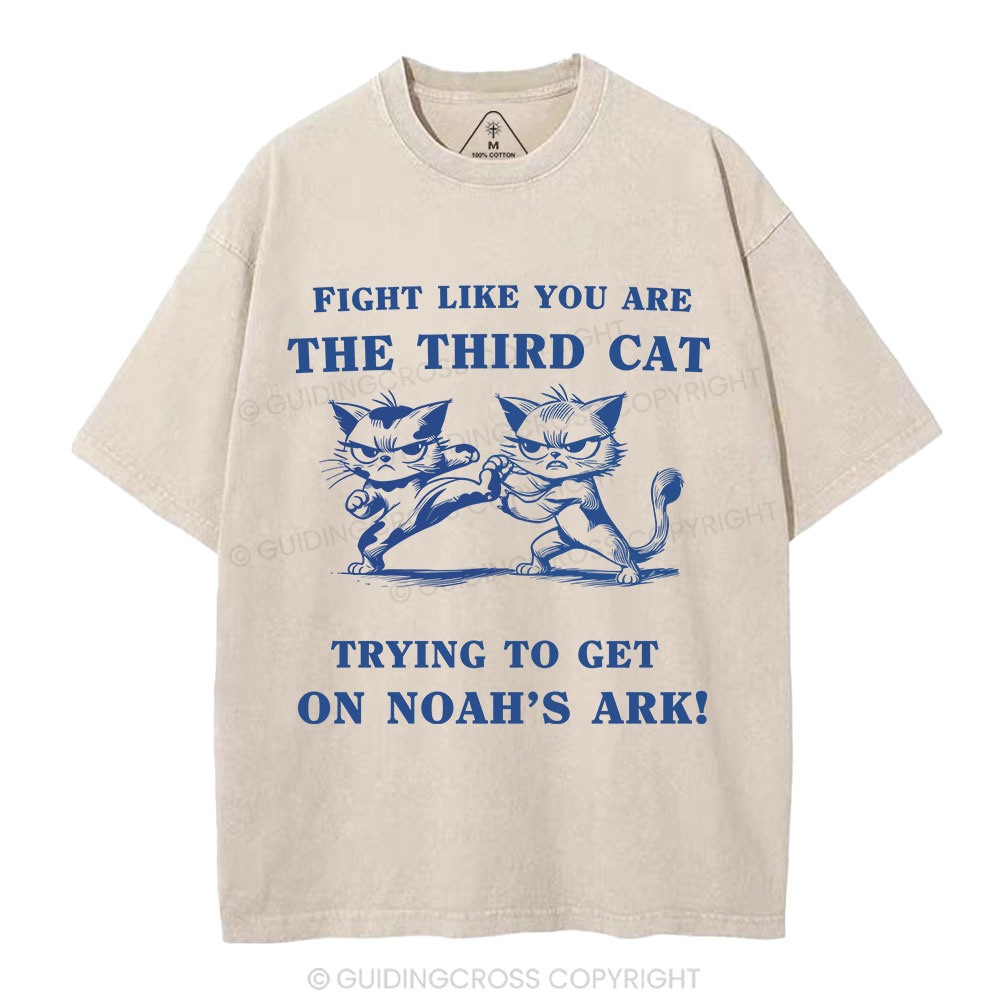 Fight Like You Are The Third Cat Trying To Get On Noah's Ark Christian Washed T-Shirt