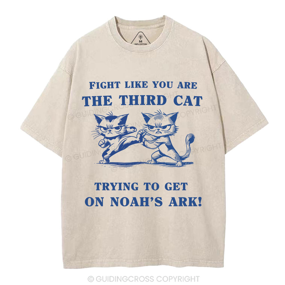Fight Like You Are The Third Cat Trying To Get On Noah's Ark Christian Washed T-Shirt