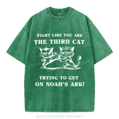 Fight Like You Are The Third Cat Trying To Get On Noah's Ark Christian Washed T-Shirt
