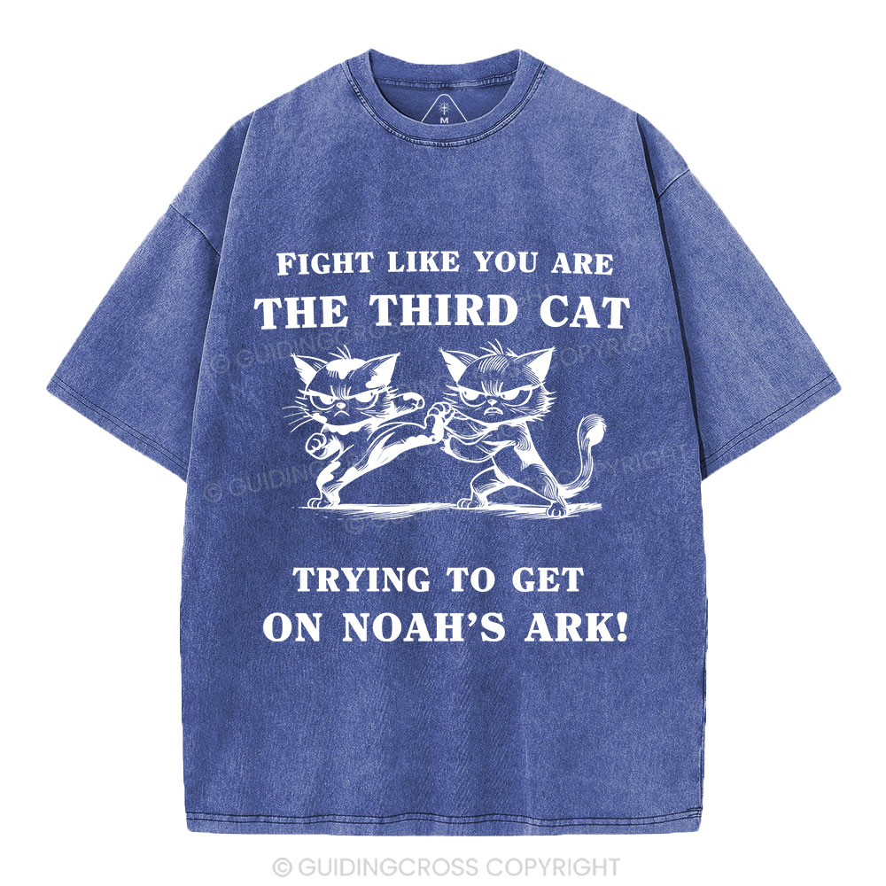 Fight Like You Are The Third Cat Trying To Get On Noah's Ark Christian Washed T-Shirt