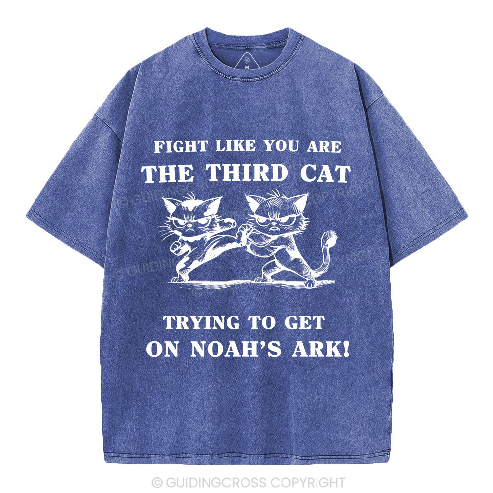 Fight Like You Are The Third Cat Trying To Get On Noah's Ark Christian Washed T-Shirt