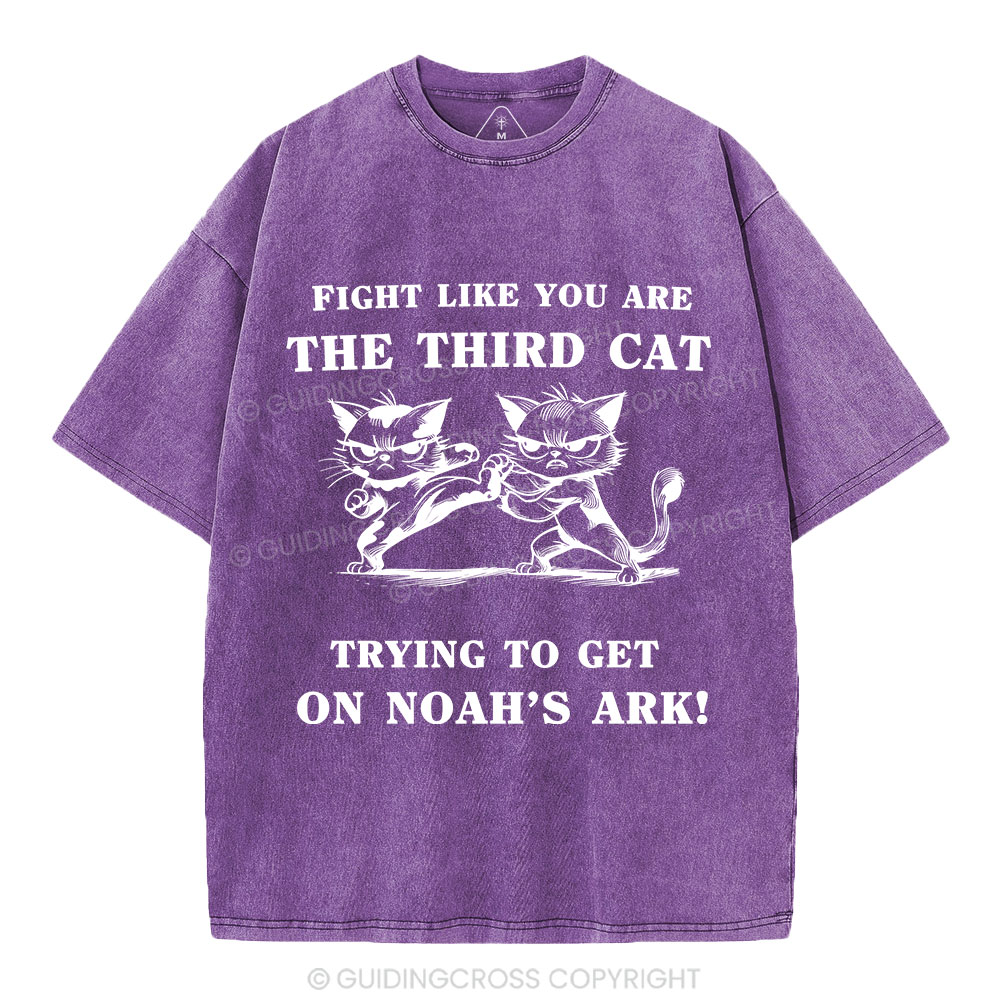 Fight Like You Are The Third Cat Trying To Get On Noah's Ark Christian Washed T-Shirt