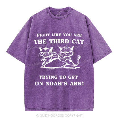 Fight Like You Are The Third Cat Trying To Get On Noah's Ark Christian Washed T-Shirt