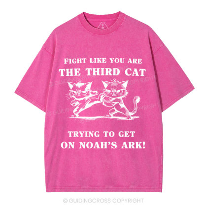 Fight Like You Are The Third Cat Trying To Get On Noah's Ark Christian Washed T-Shirt