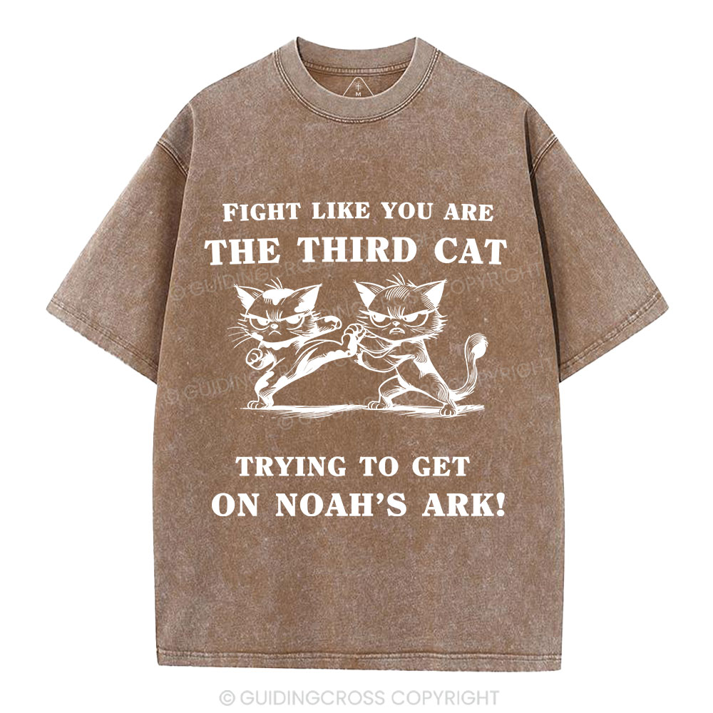 Fight Like You Are The Third Cat Trying To Get On Noah's Ark Christian Washed T-Shirt