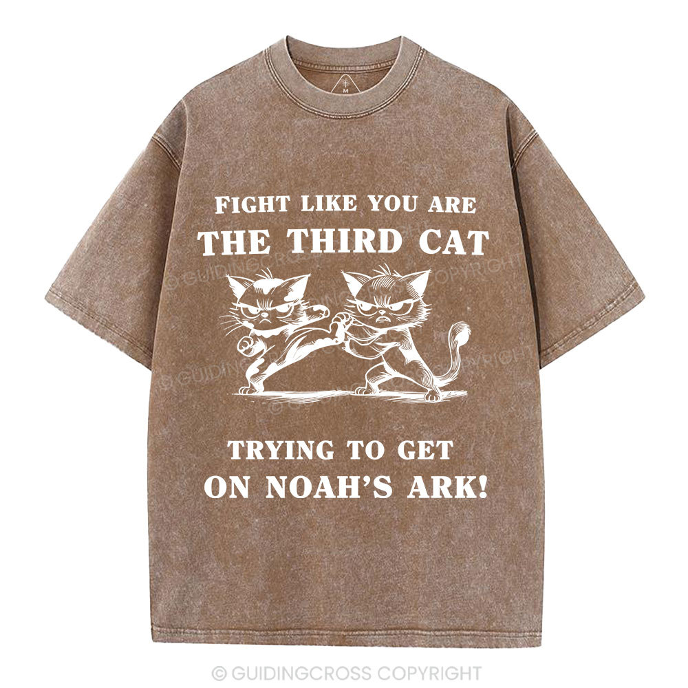 Fight Like You Are The Third Cat Trying To Get On Noah's Ark Christian Washed T-Shirt