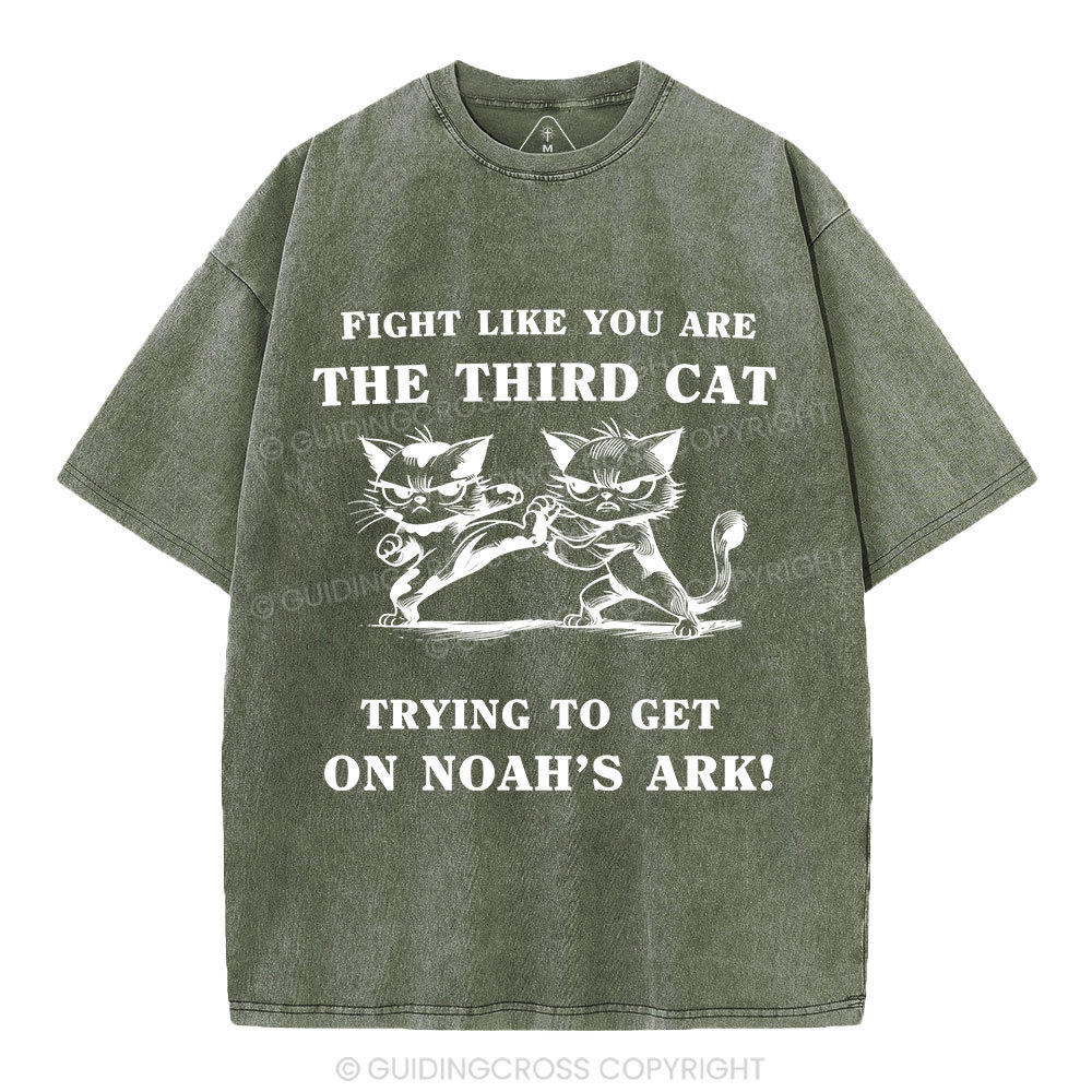 Fight Like You Are The Third Cat Trying To Get On Noah's Ark Christian Washed T-Shirt