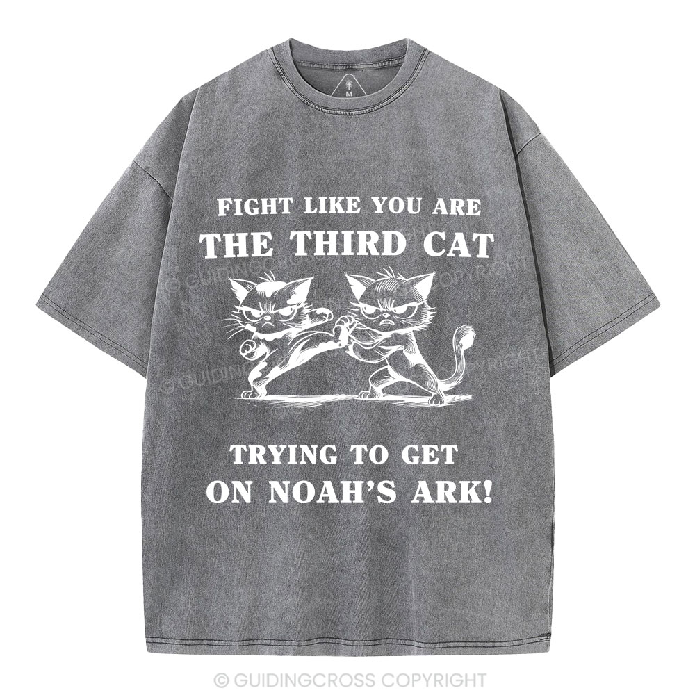 Fight Like You Are The Third Cat Trying To Get On Noah's Ark Christian Washed T-Shirt