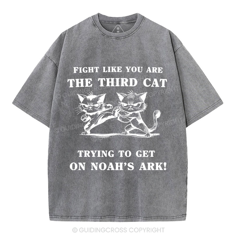 Fight Like You Are The Third Cat Trying To Get On Noah's Ark Christian Washed T-Shirt