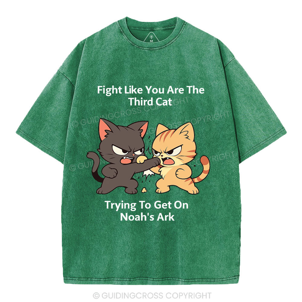Fight Like You Are The Third Cat Tryting To Get On Noah's Ark Christian Washed T-Shirt